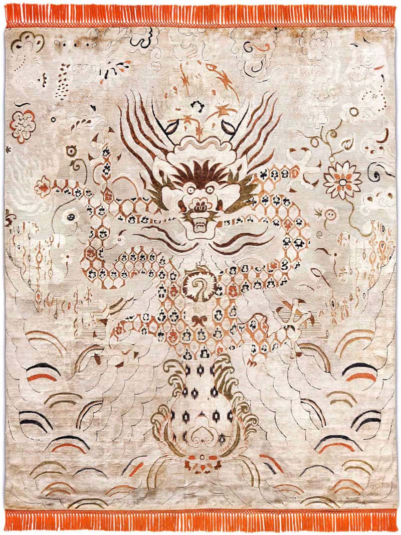 Dragon Orange / Cream Hand-Knotted Rug