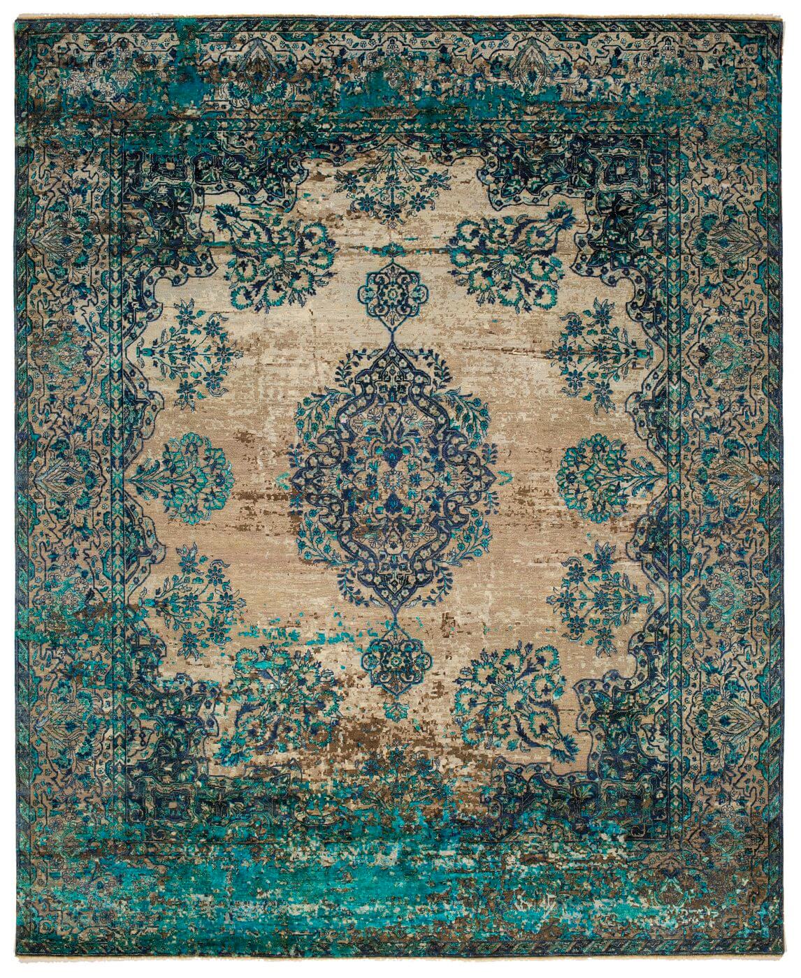 Kirman Robson Artwork 19 Grey Blue Silk Rug