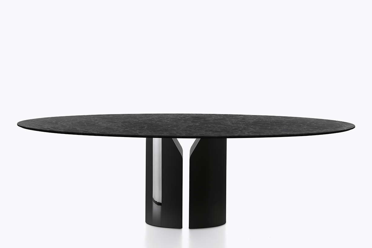 NVL Table ☞ Structure: Matt/Gloss Black Lacquered Base ☞ Top: Marquinia Matt/Gloss Black Marble