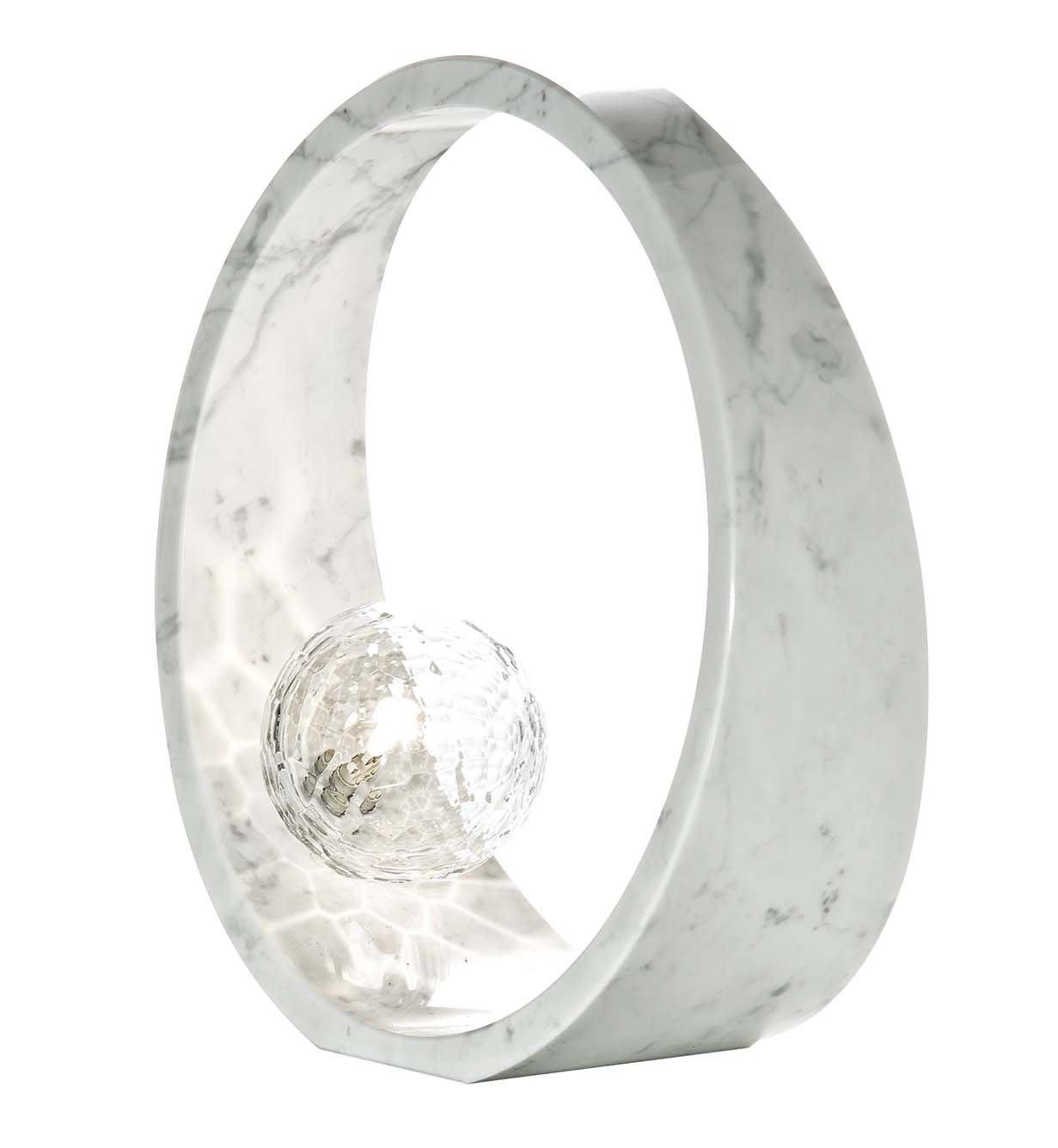 Polished Nickel Carrara Marble Crystal Table Lamp