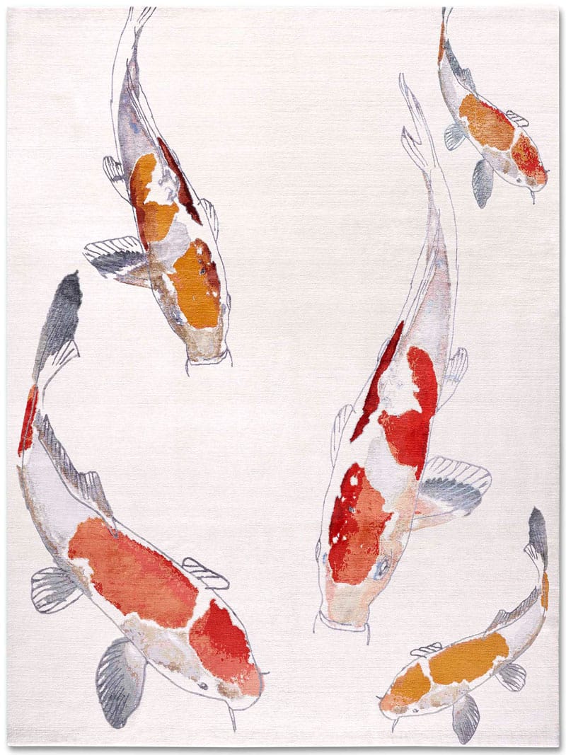 Fish Original on White Luxury Hand-Knotted Rug