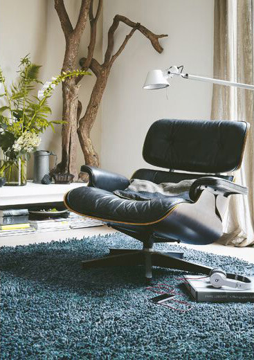 Wool Felt Brown Blue Shag Rug Steel 78908