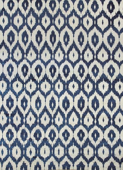 Ikat Hand-Knotted Wool Blue Rug