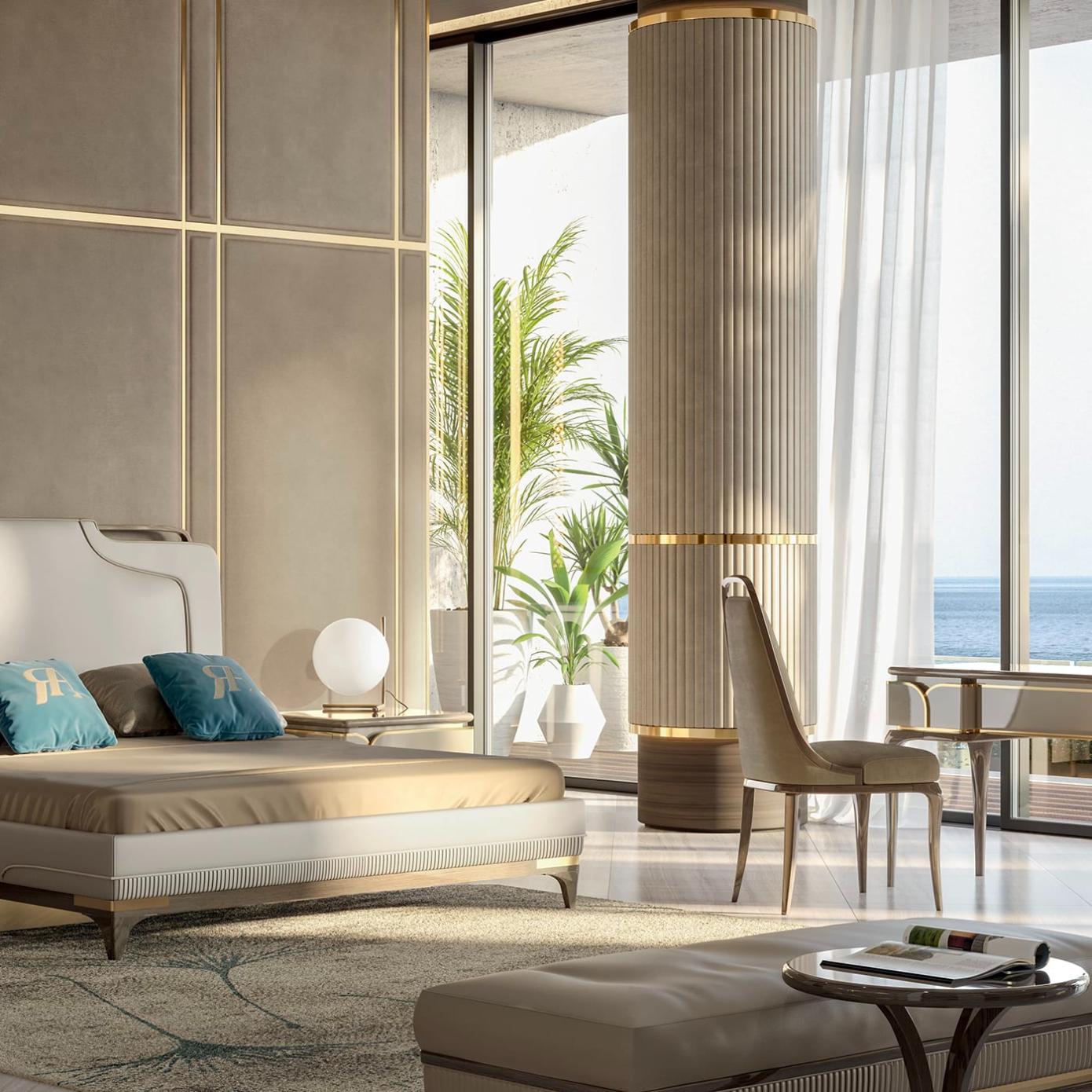 Luxury Beige Leather Bench