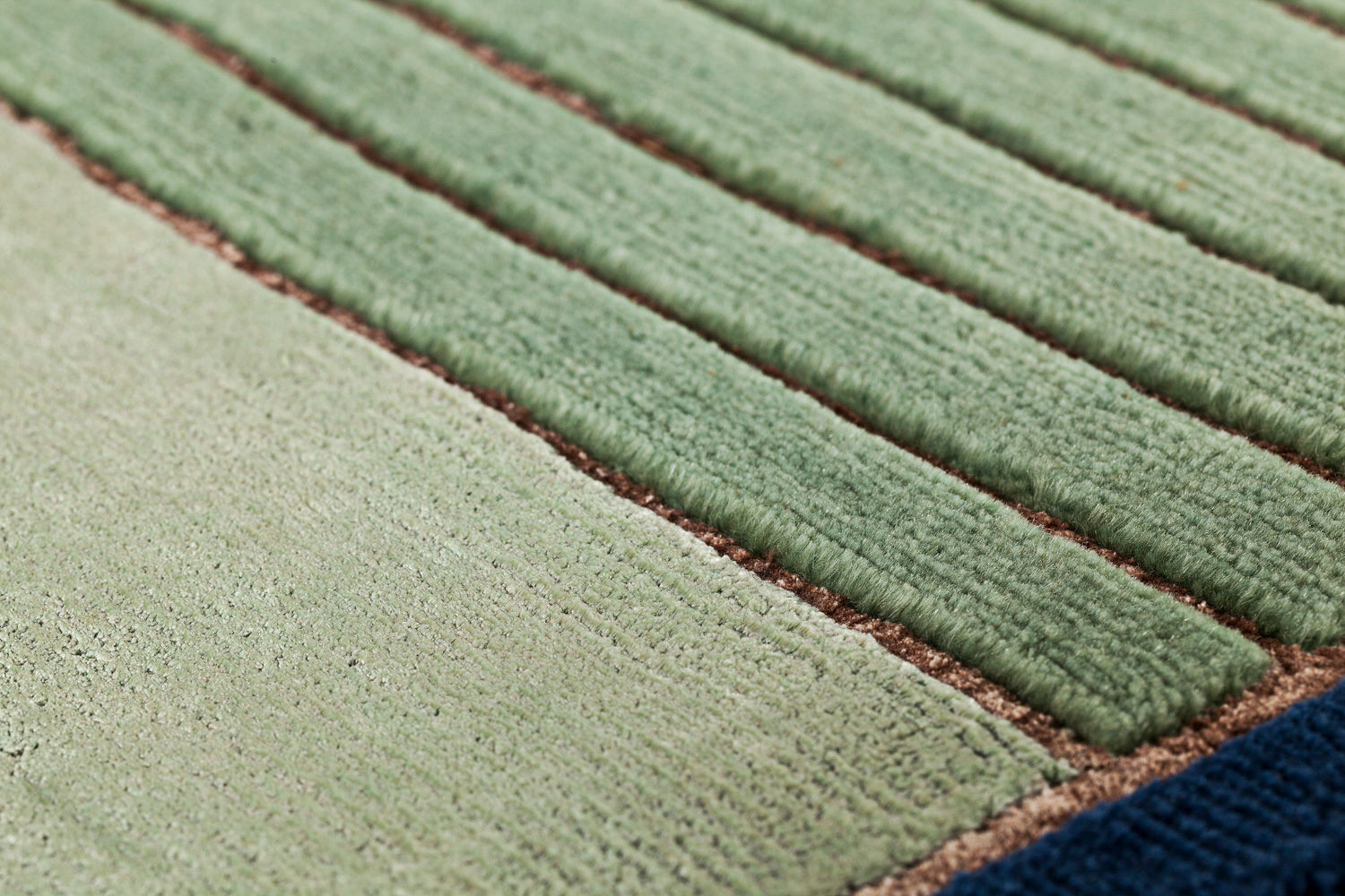 Hand Knotted Green Striped Wool & Viscose Rug