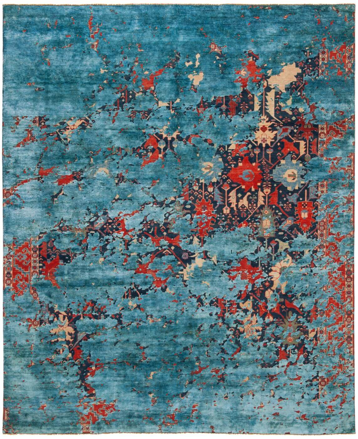 Bidjar Leyton Aerial Navyblue Blue Silk Rug