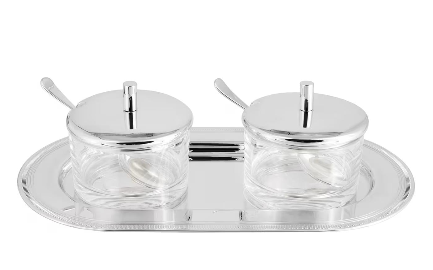 Silver Dual Jam Serving Set with Tray