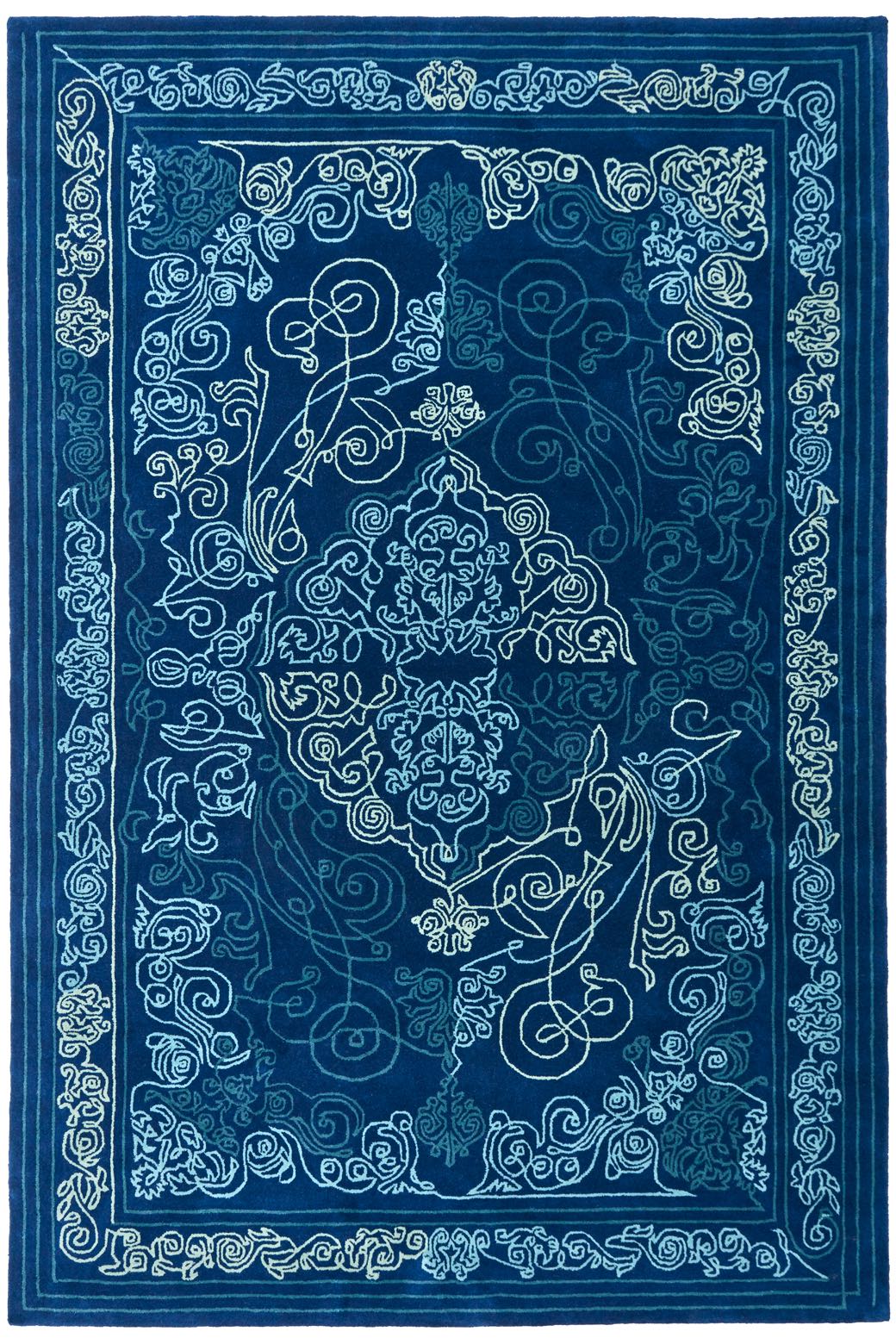 One-Stroke Blue Hand-Woven Rug