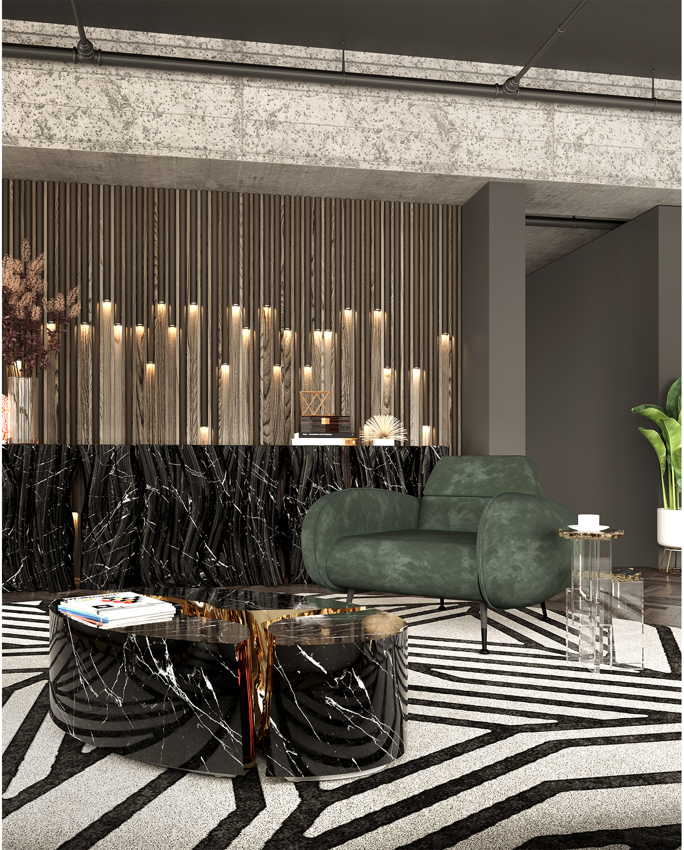 Monochrome Faux-Marble Designer Sideboard