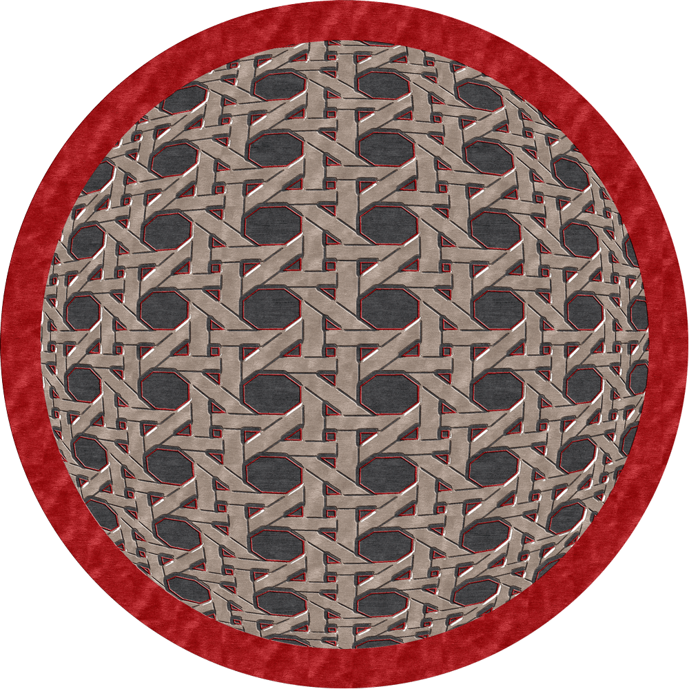 D Round Red Border Rug