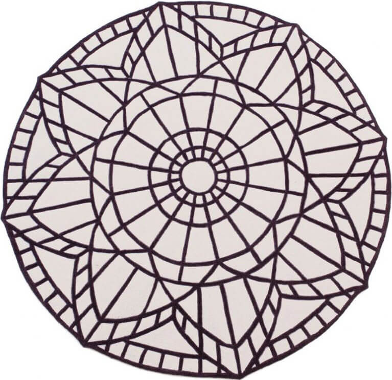 Round White / Brown Wool Rug Ø165 cm
