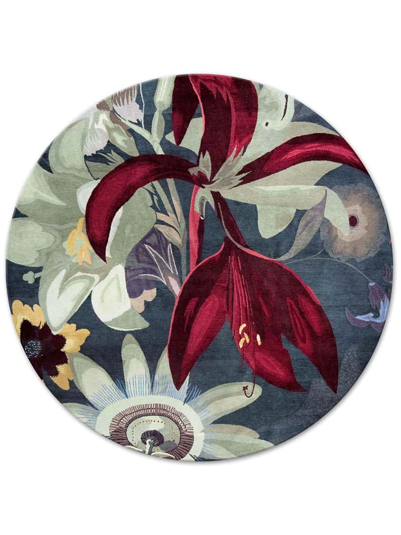 Red Flower Round Hand-Woven Rug