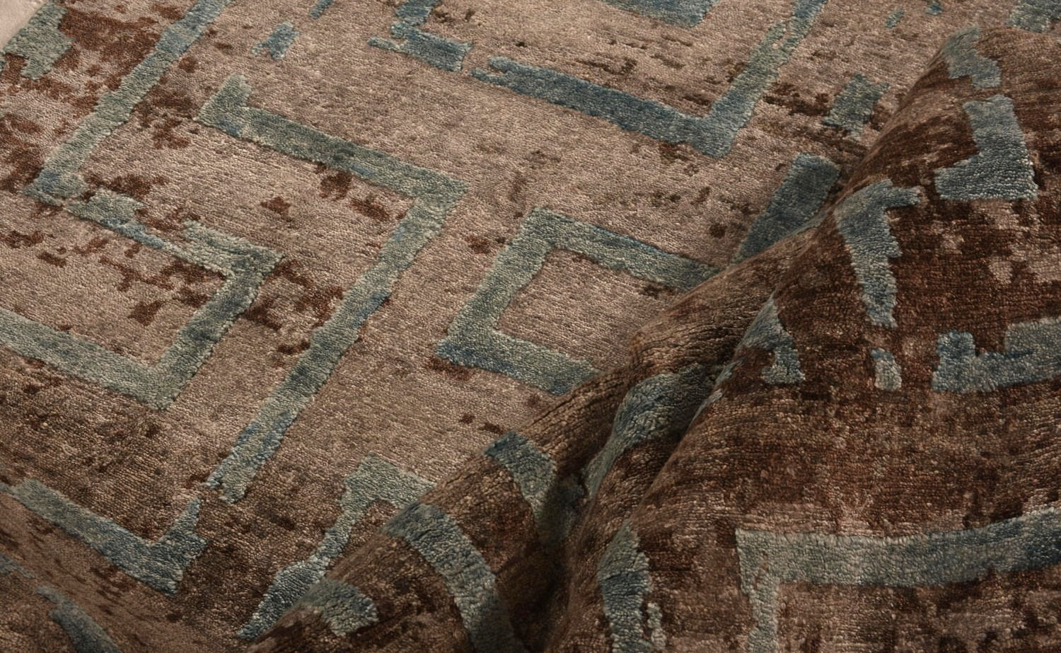Hand-Knotted Bamboo Silk Abstract Indian Rug