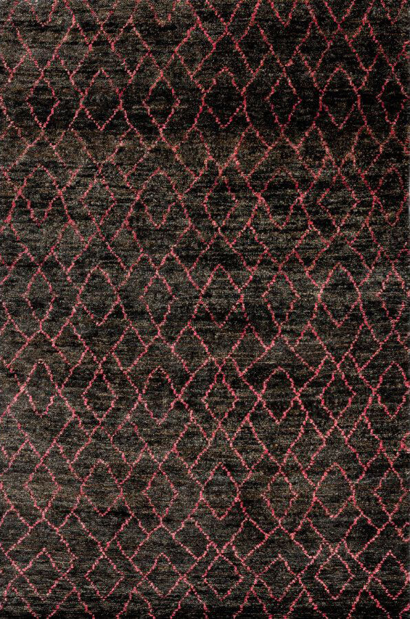 Indian Hand-knotted Black / Pink Rug - Himalaya Ikat Black