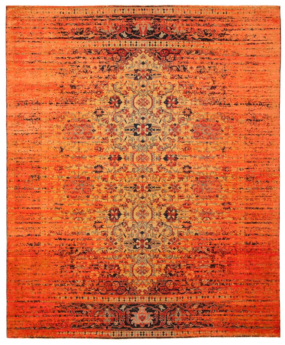 Serapi Queensbury Stomped Yellow Neonorange Silk Rug