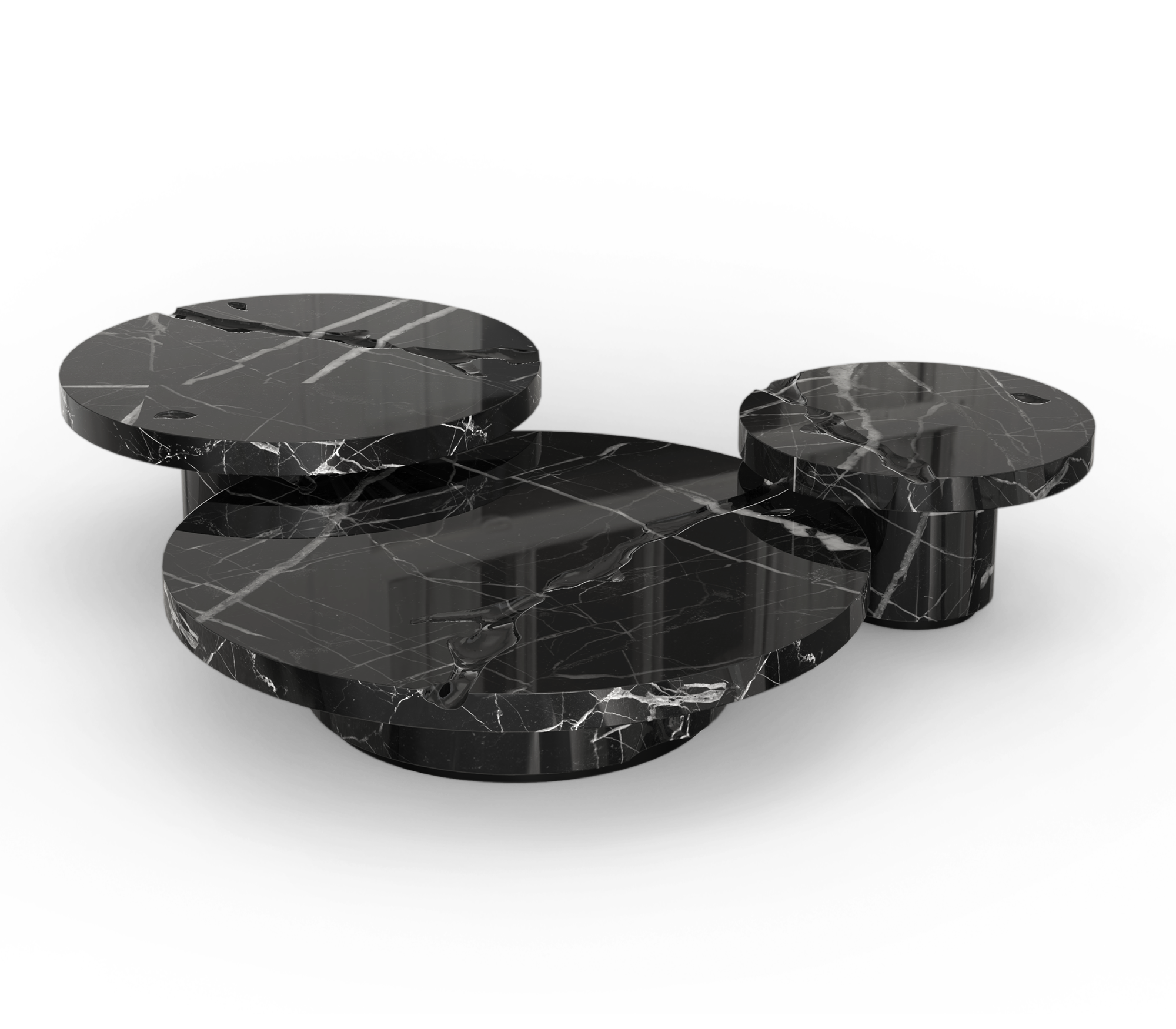 Dominion Nero Marquina Marble 3-Piece Center Table Set