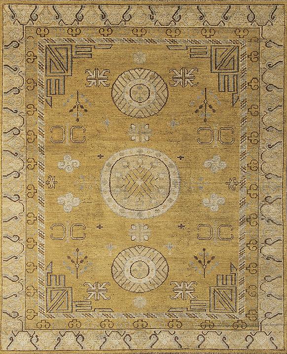 Khotan Hand-Knotted Wool Yellow Rug
