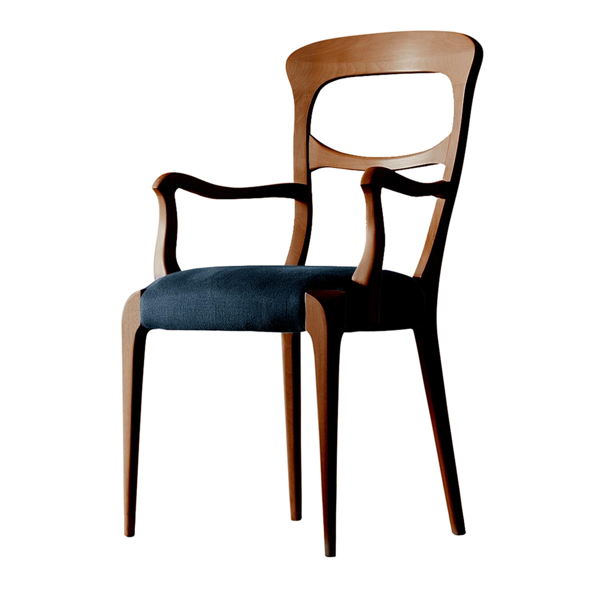 Capotavola Natural Walnut Chair with Armrests | Colour: Velvet G075 129