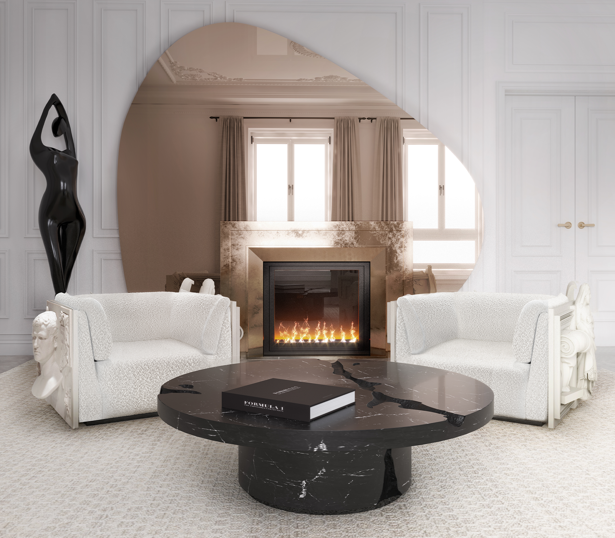 Dominion Nero Marquina Marble 3-Piece Center Table Set