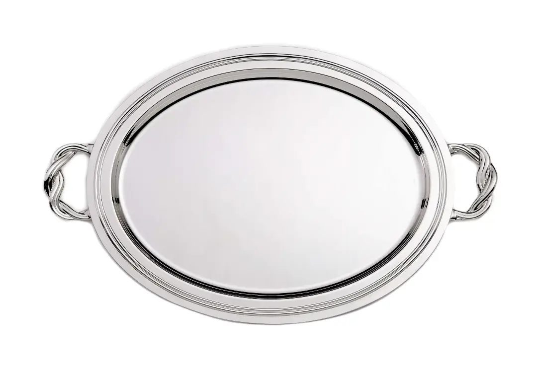 Oval Silver Serving Tray with Handles