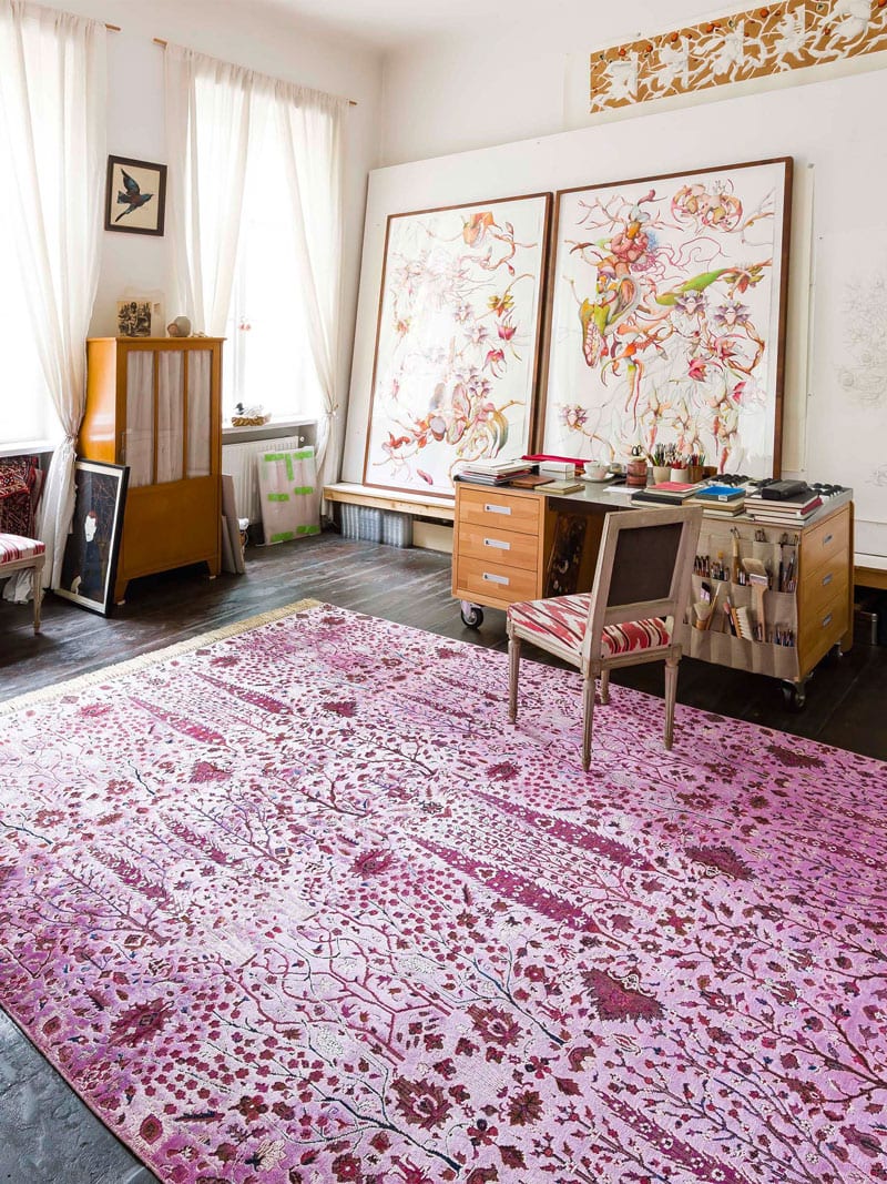 Pine Garden Pink Luxury Rug