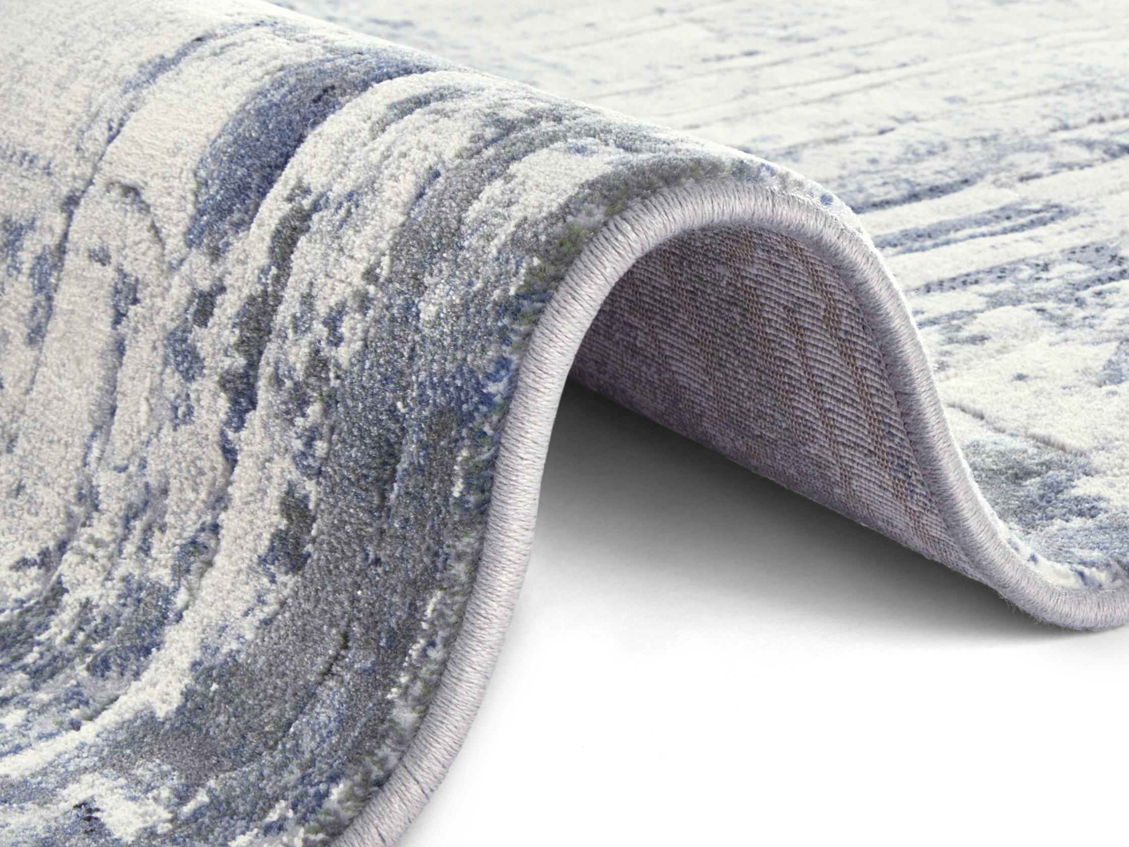 Vernon Cream Blue Grey With Brush-stroke-effect Rug | Size: 80 x 150 cm
