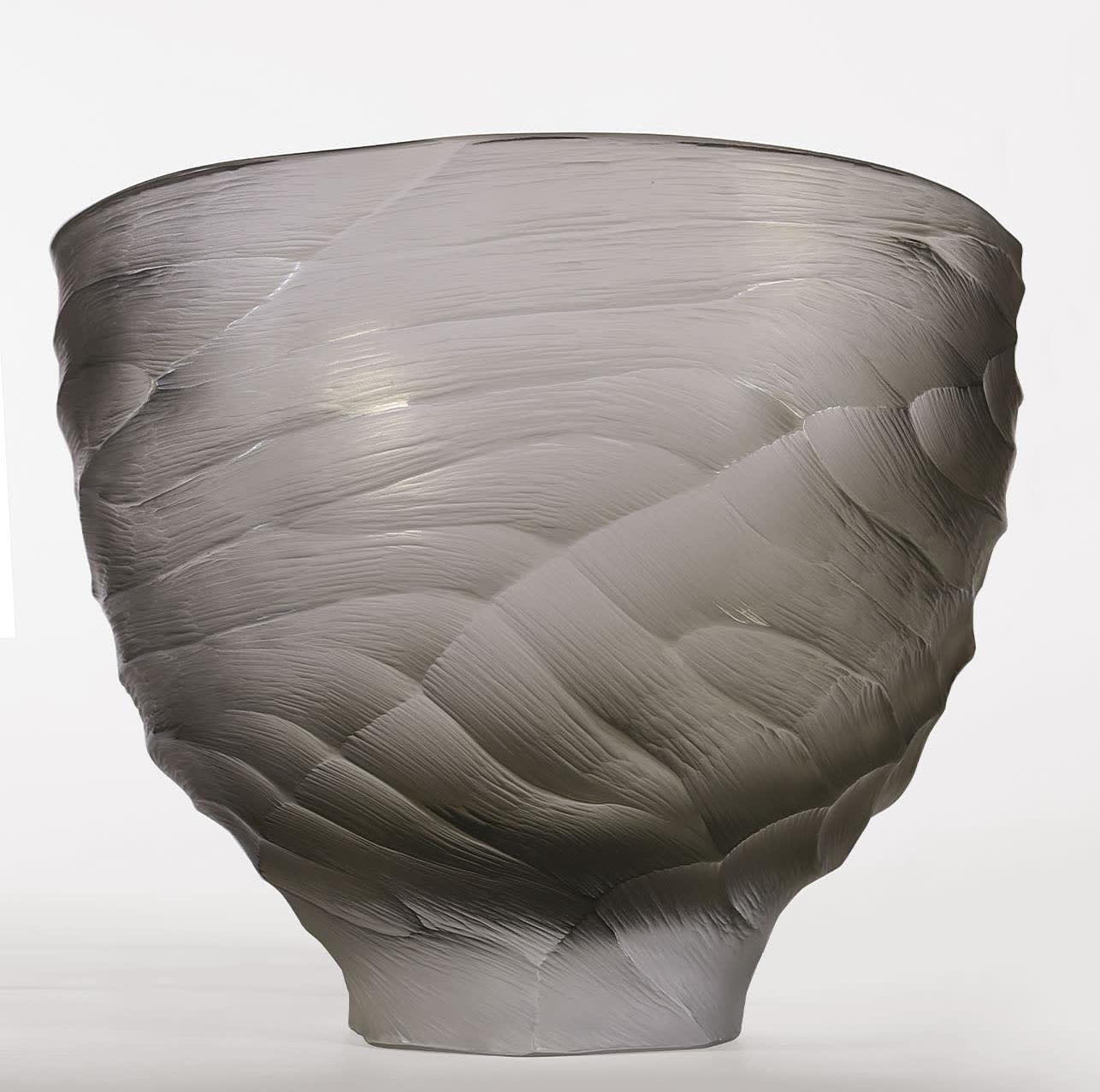 Large Gray Murano Glass Bowl Vase