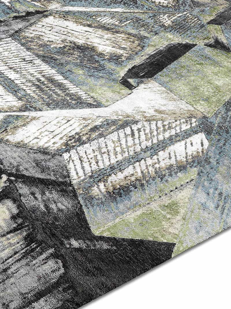 Brutalism Green Hand-Knotted Rug