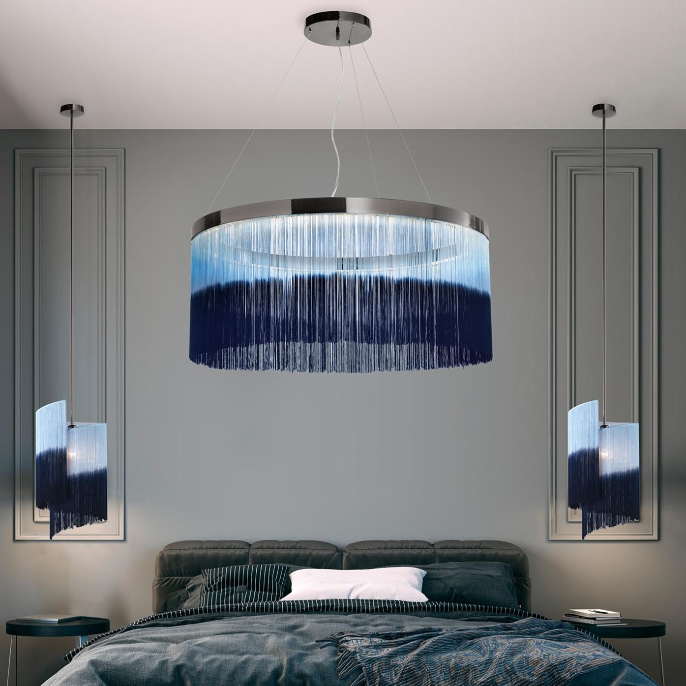 Dark Nickel Ring Chandelier with Hand-Coloured Fringe