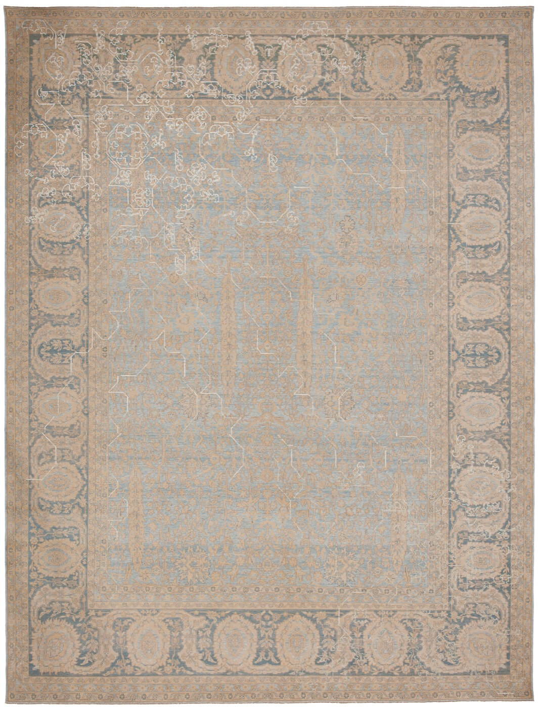 Tabriz Wooster Sekizgen 2 Skyblue Silvergrey Silk Rug