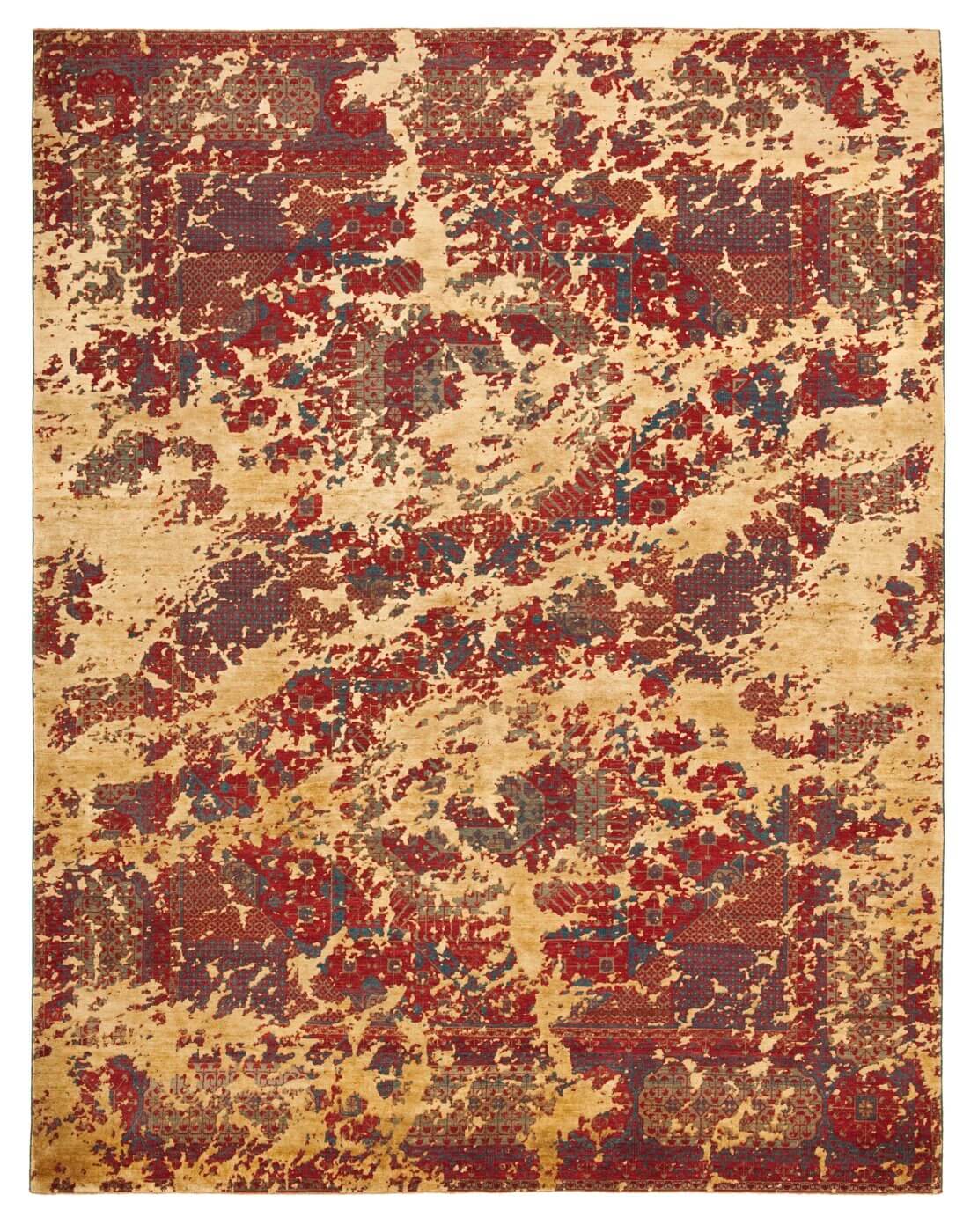 Mamluk Knightsbridge Double Sky Red Gold Silk Rug