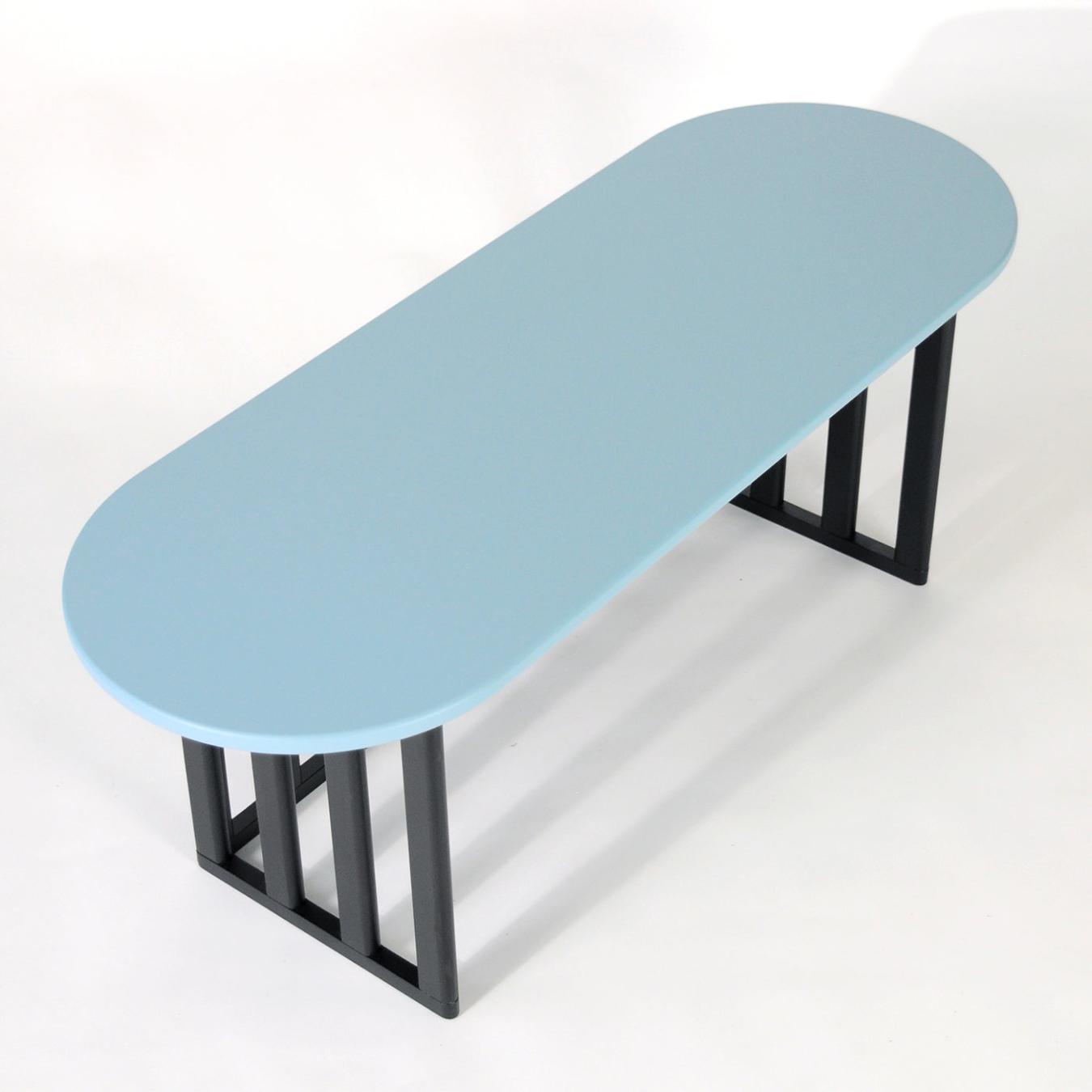 Light Blue Oval Wooden Side Table