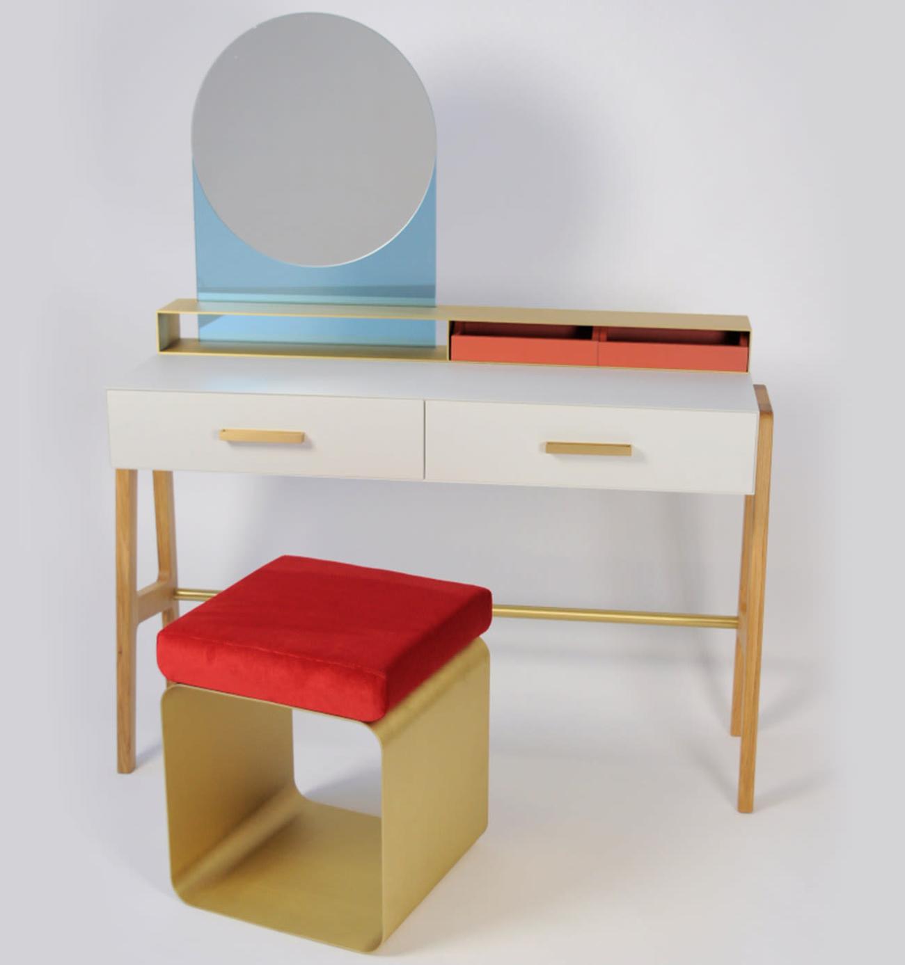 Red Metal Frame Stool