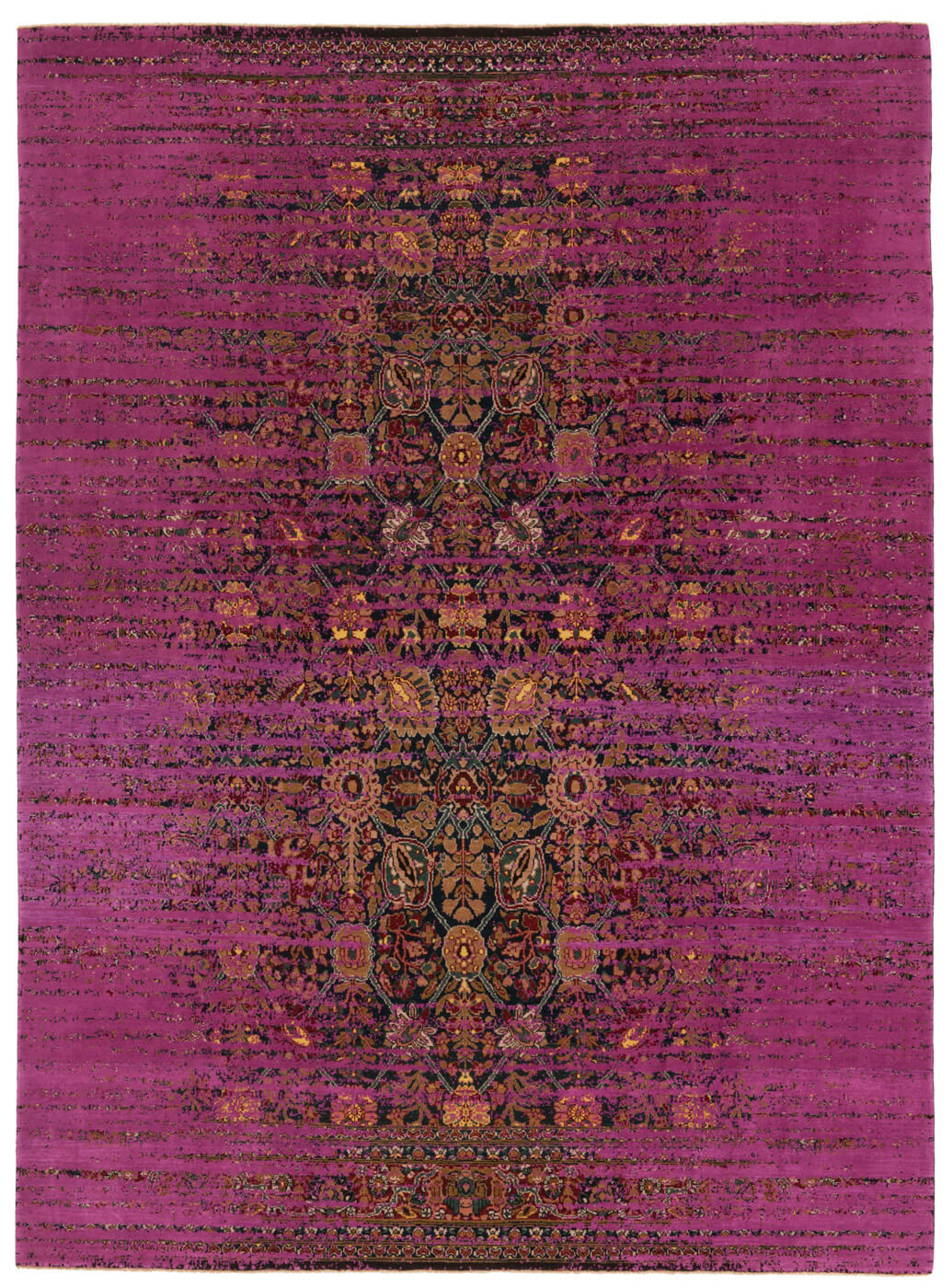 Tabriz Canal Stomped Navyblue Neonpink Cotton Rug