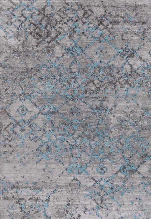 Hand-Knotted Bamboo Silk Abstract Indian Rug