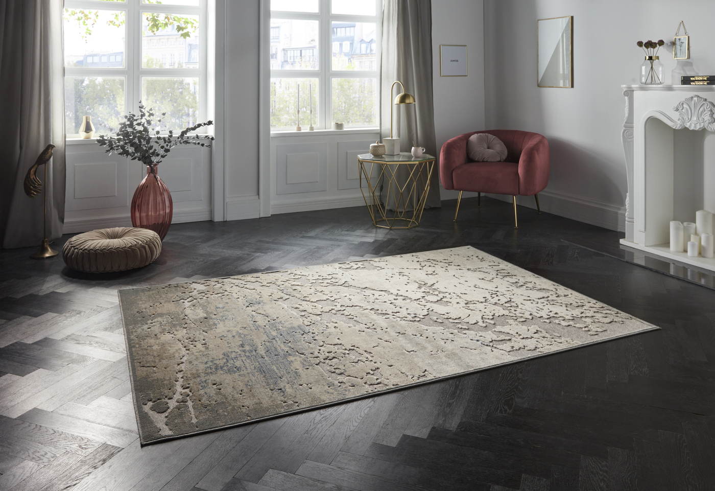 Arroux In High-low-optic Grey Silver Rug