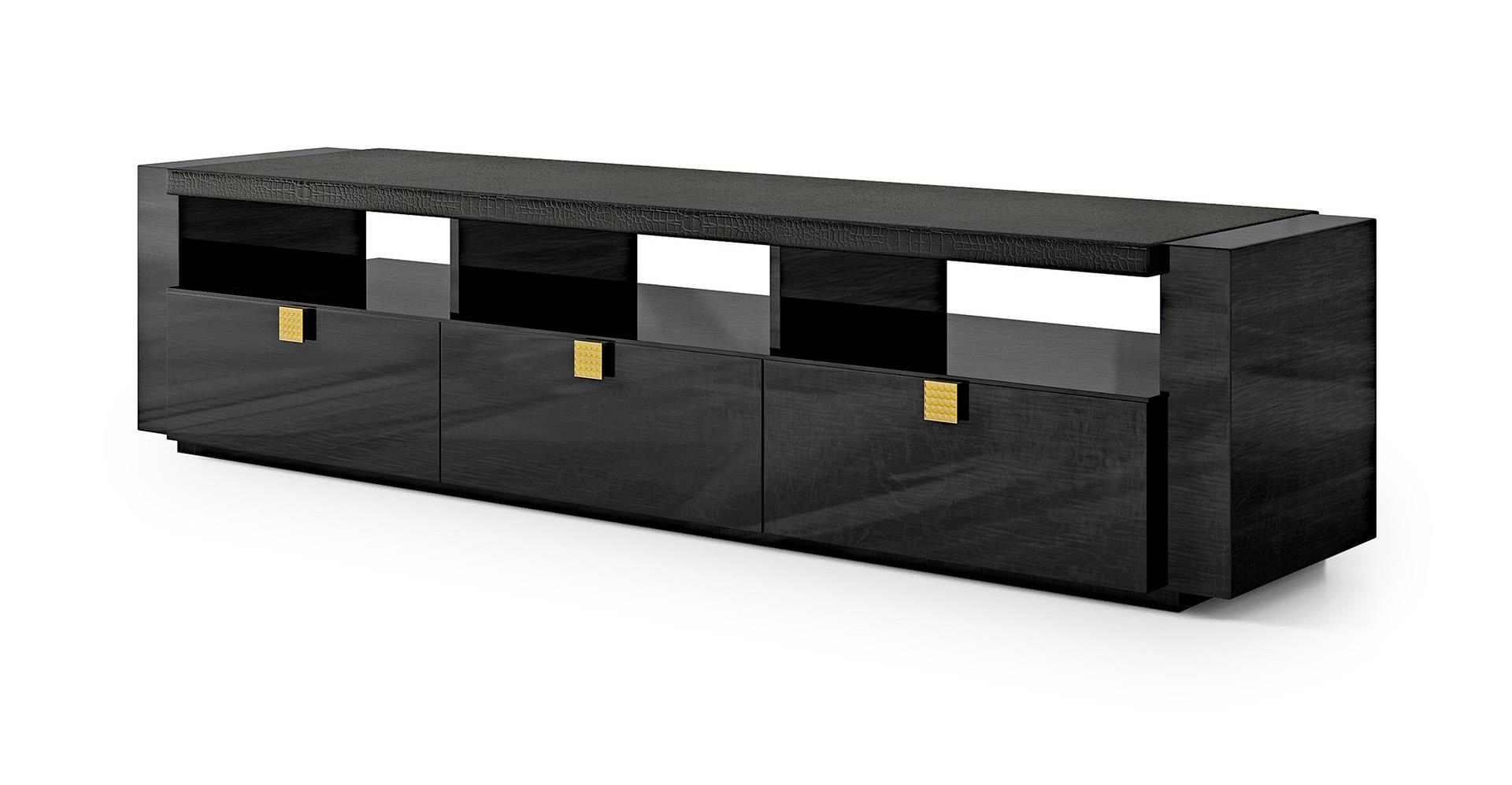 Black Leather TV Unit