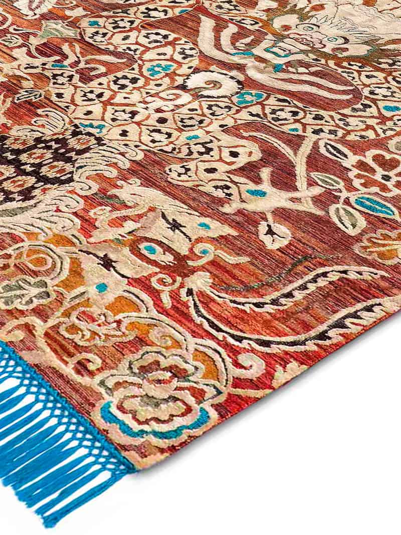 Dragon Blue / Red Hand-Knotted Rug