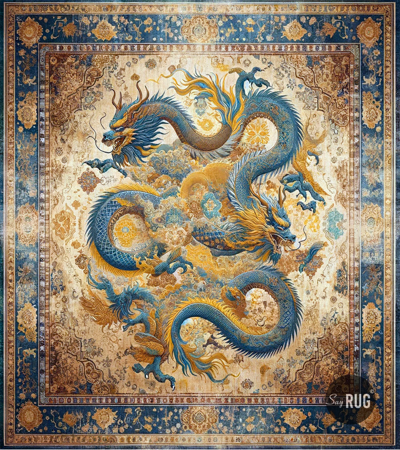 Dragon Blue Gold Rug