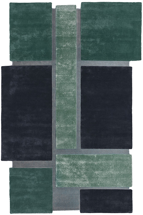 Art Deco Designer Green / Blue Rug