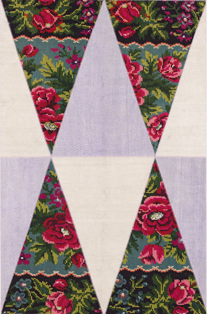 Turkish Overdyed Patchwork Rug Arlecchino Flower Lilla