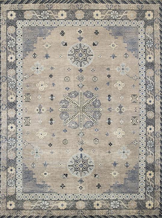 Khotan Hand-Knotted Wool Rug