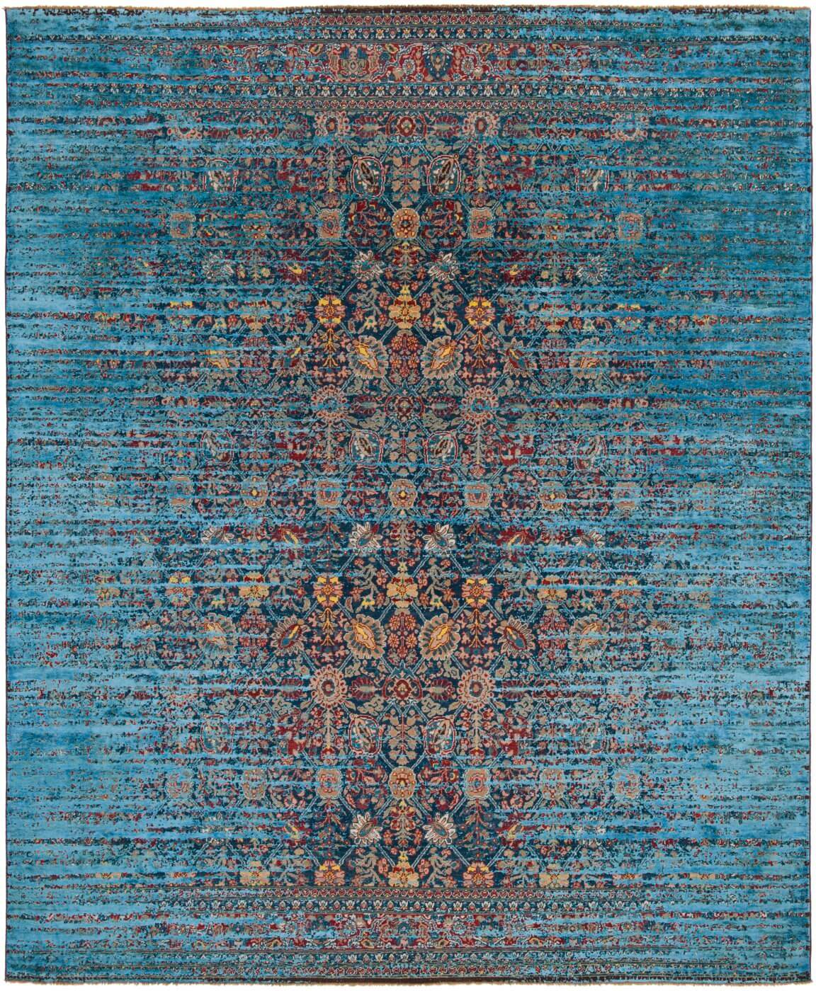 Tabriz Canal Stomped Navyblue Blue Silk Rug