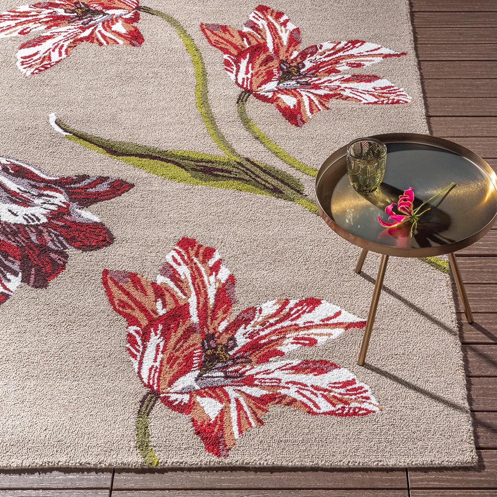 Botanical Tulip Beige/Red Outdoor Rug