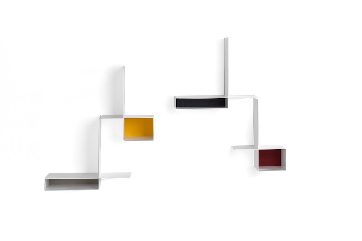 Randomissimo Bookcase ☞ Colour: Matt Painted White X053 ☞ Configuration: Module A (Left) ☞ Backrest: Yellow