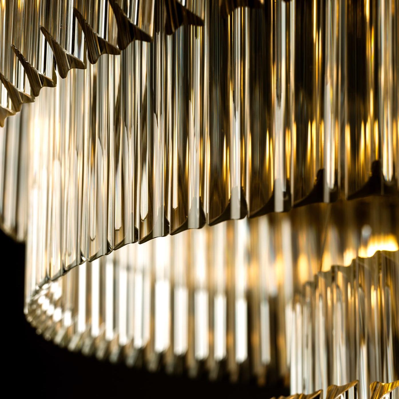 Polished Nickel Round Chandelier with Trihedron Glass