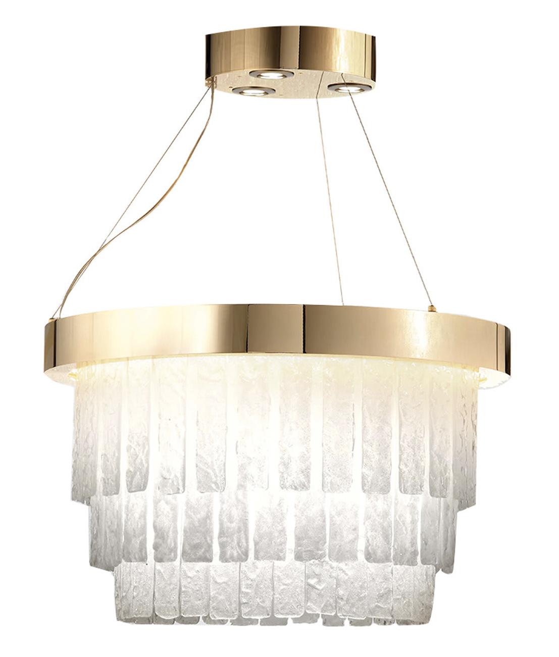 Polished Gold Ring Venetian Glass Chandelier