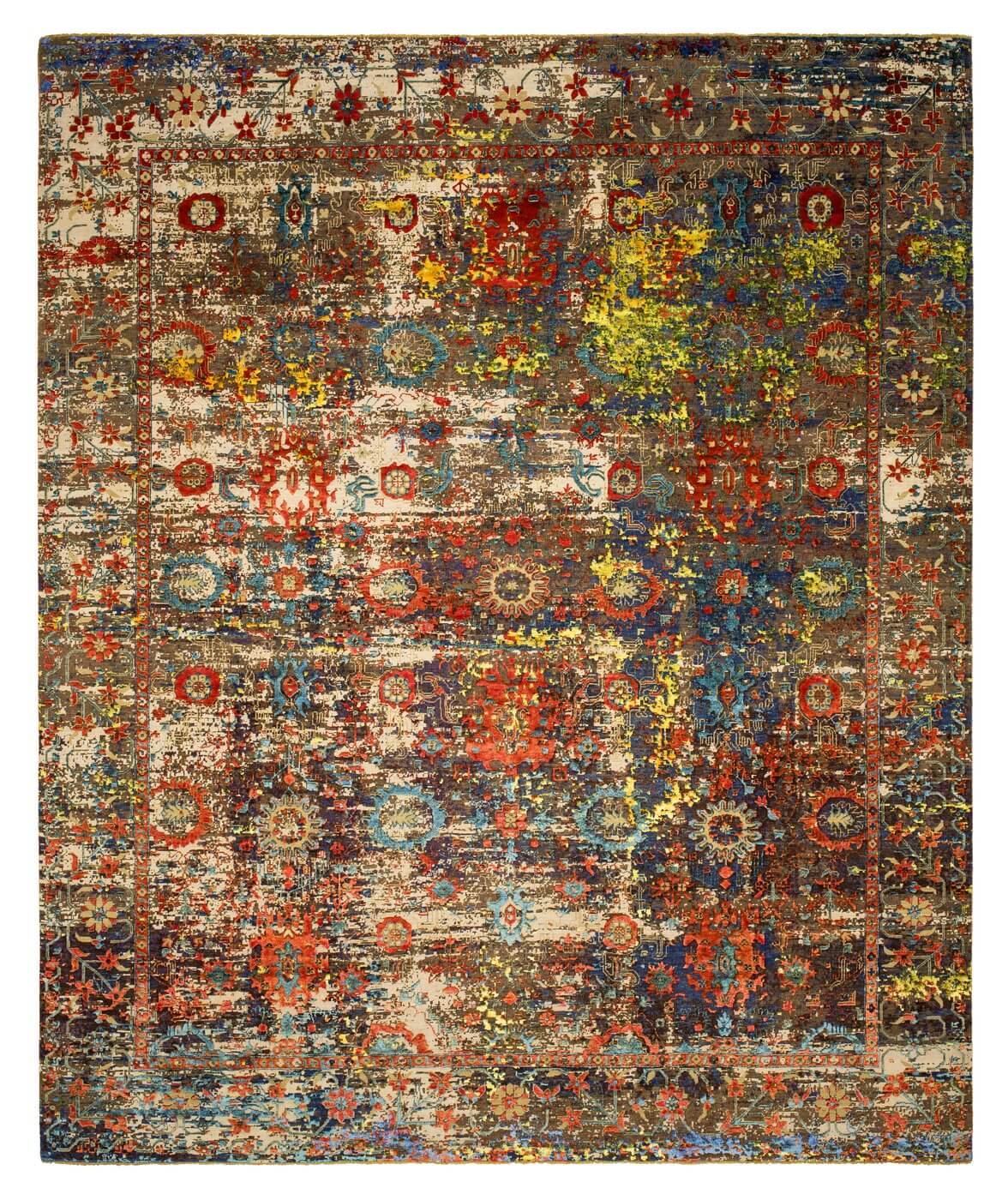 Bidjar Paddington Artwork 18 Silvergrey Orange Silk Rug