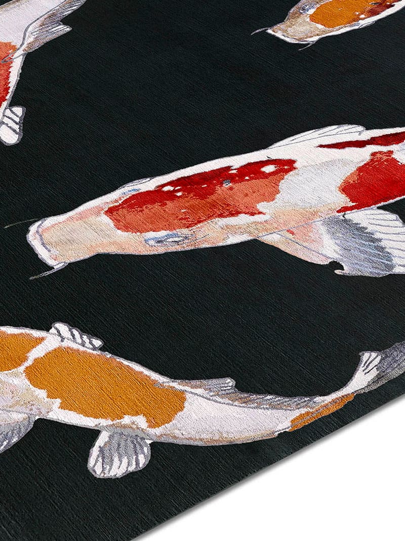 Fish Red / Black Luxury Hand-Knotted Rug