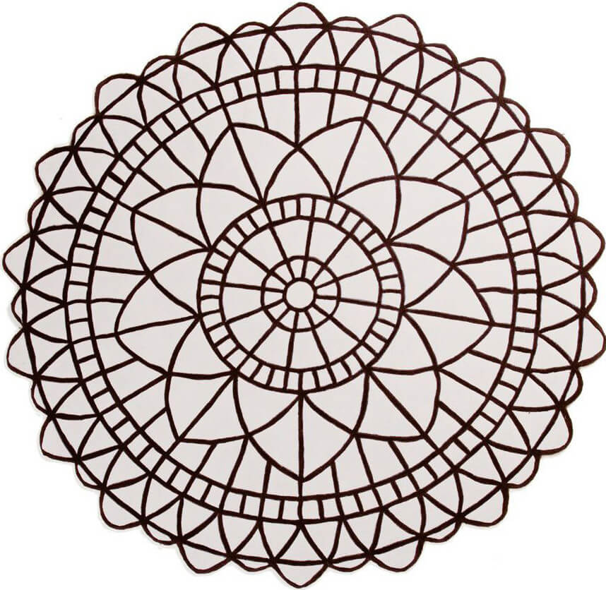 Round White / Brown Wool Rug Ø220 cm